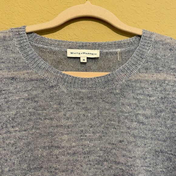 White + Warren Slub Linen Tie Front Sweater Womens Medium Blue Coastal Beach - Picture 4 of 7